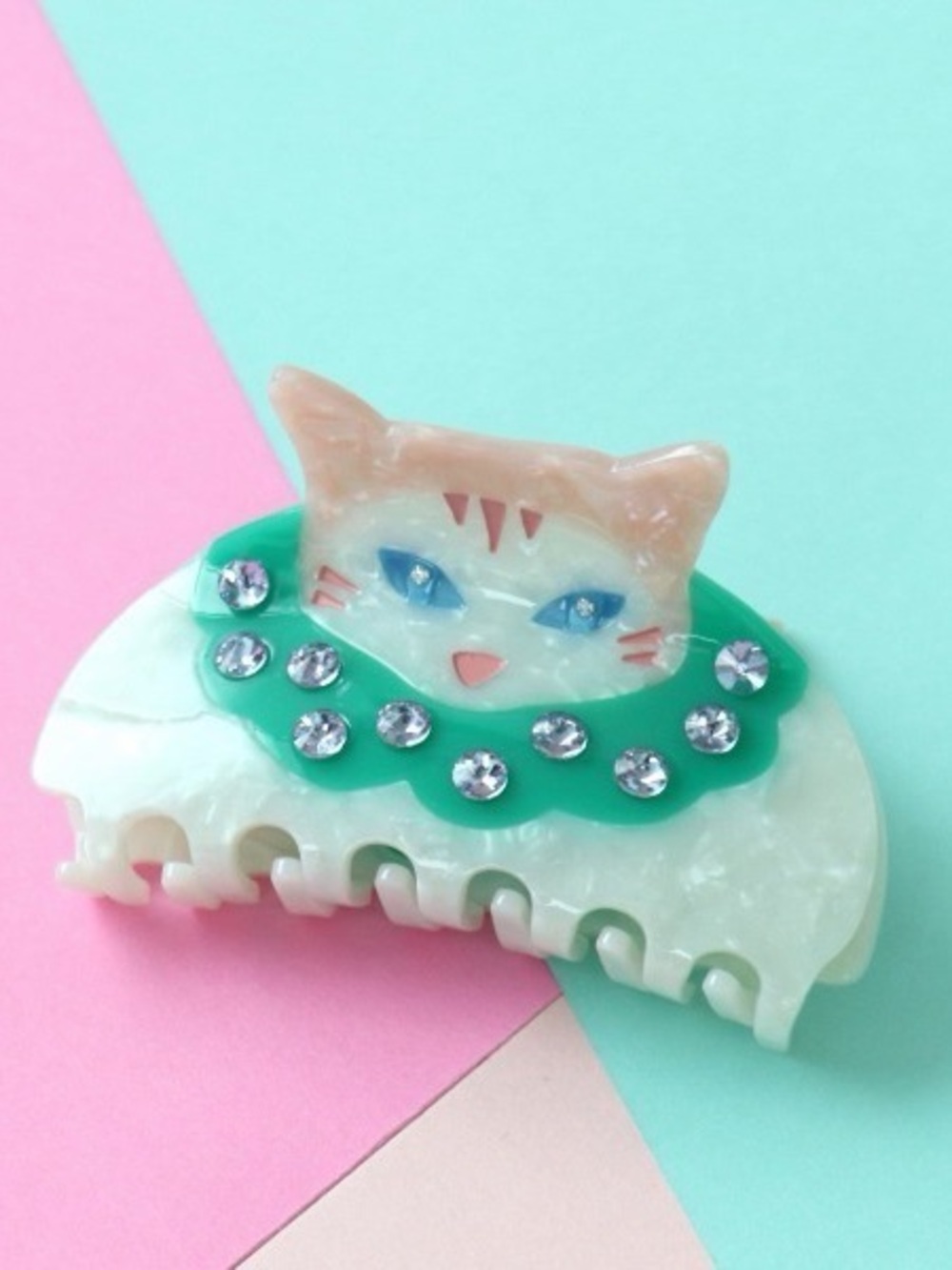 Cat Clown by Centinelle Pearlized Hair Clip with Lavender Rhinestones